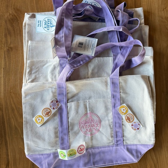 (2) LARGE Lavender 💜 Trader Joe’s Canvas Tote Bags 🎁 FREE Comfort Foods TJ Bag - Picture 8 of 15